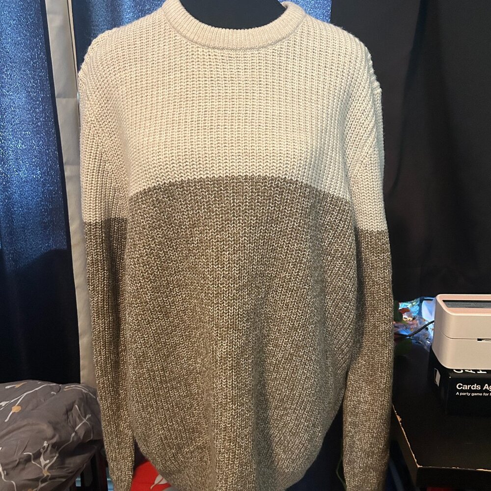 Denver Hazes Sweater 2 Toned Long Sleeve Large White Light Brown Knit